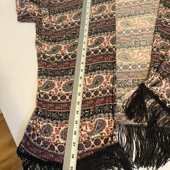 Mauve Women's L Boho Colorful Oversized Fringe Open Front Kimono Cardigan Beach - Picture 8 of 9